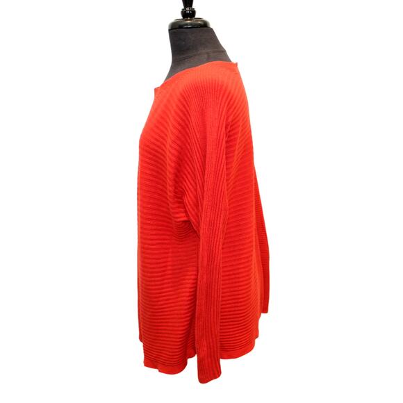 A2 EILEEN FISHER V-Neck Red Ribbed Knit Tencel Boxed Pullover Sweater Size XL - Picture 2 of 5